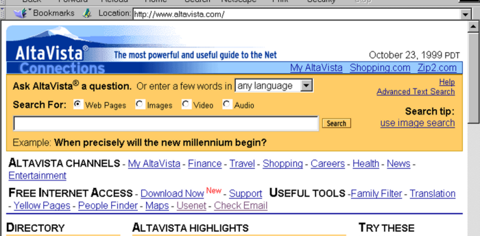 Altavista Homepage Circa 1999