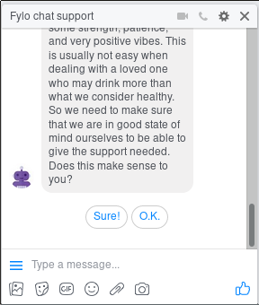 Screenshot of a facebook chatbot