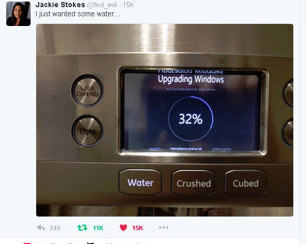 Image of a fridge stuck in a windows update