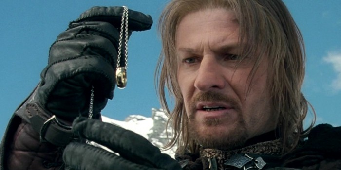 Boromir from Lord of the Rings looking at the one ring
