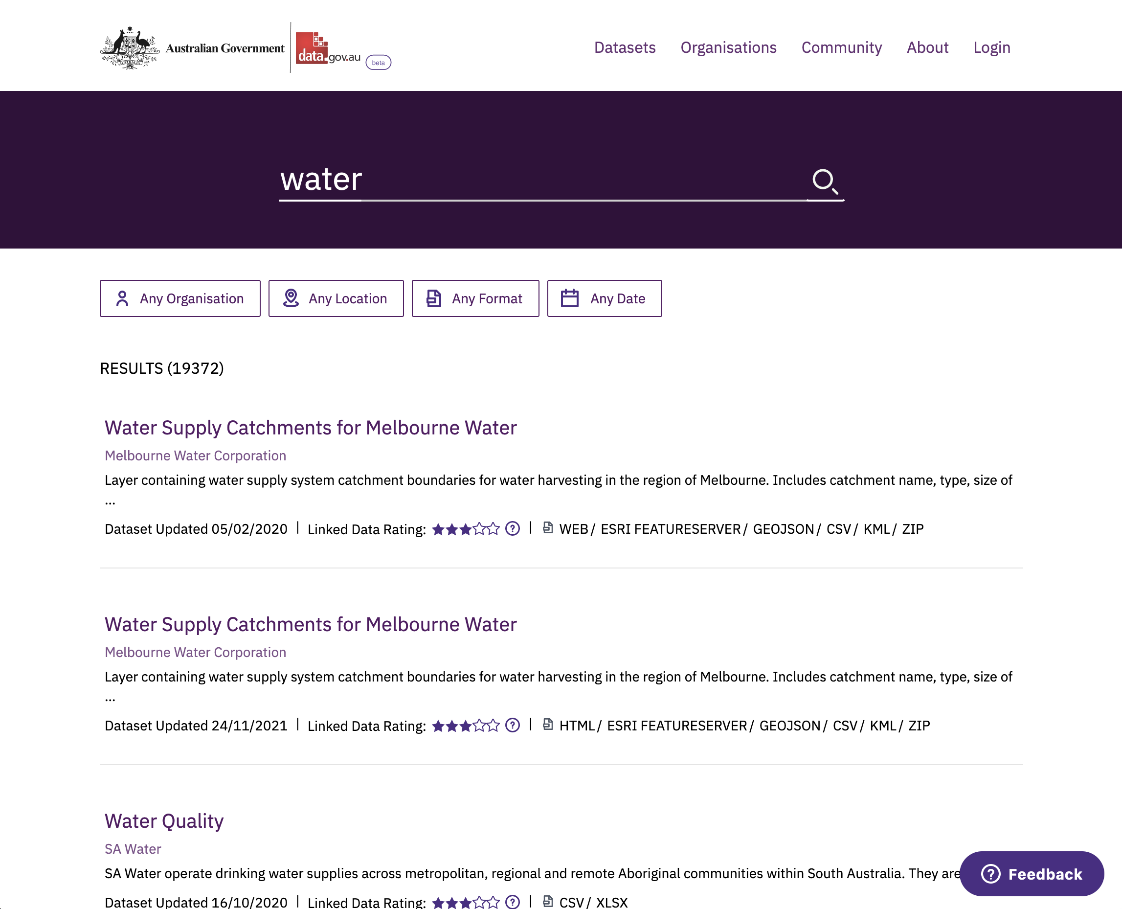 Screenshot of data.gov.au